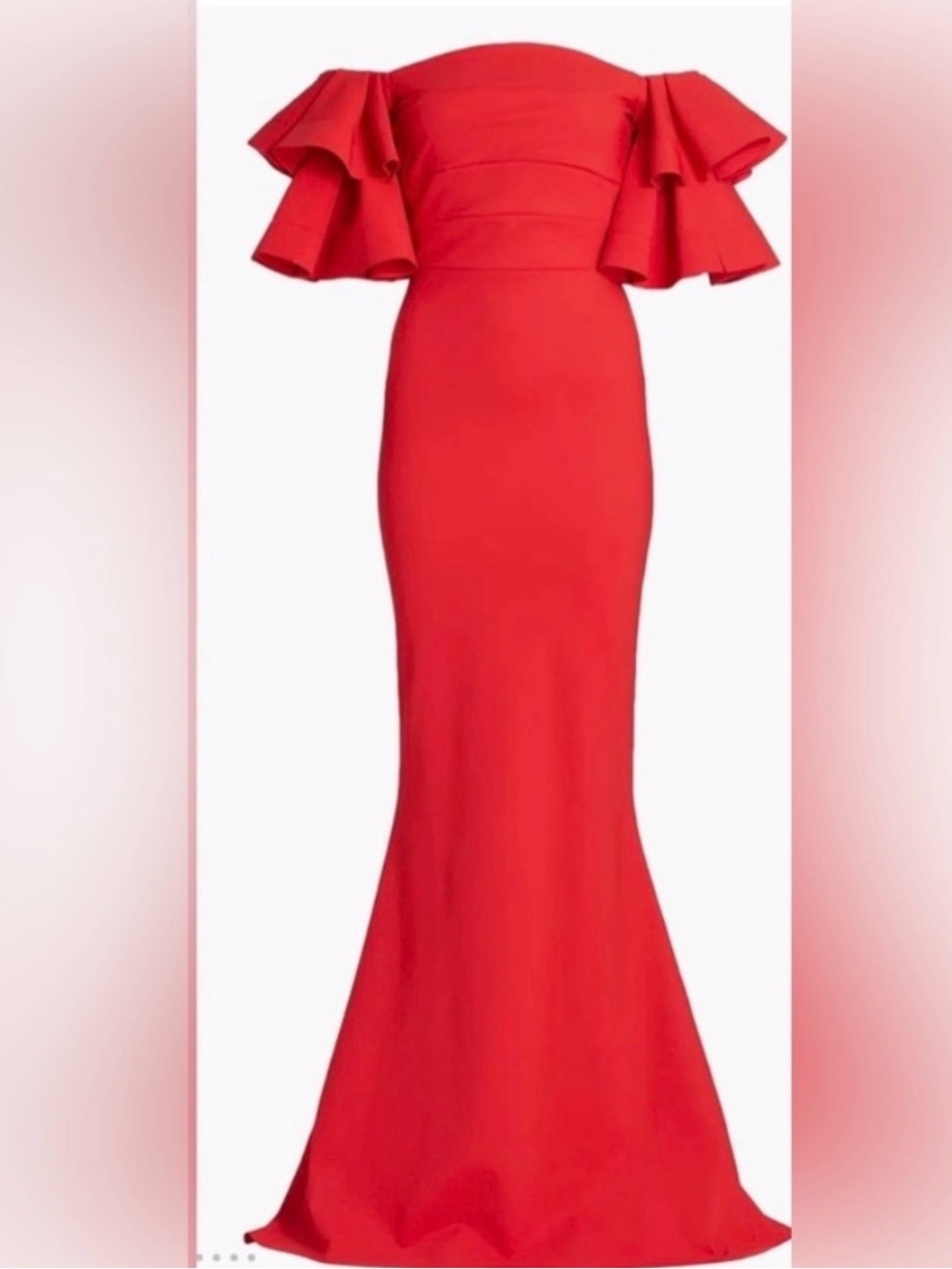 Chiara Boni Crimson Off-Shoulder Ruffled Mermaid Gown